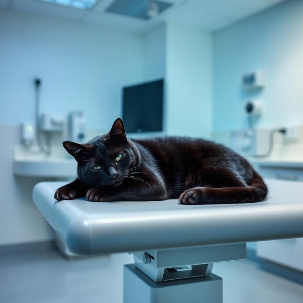 Gato preto na sala de exame